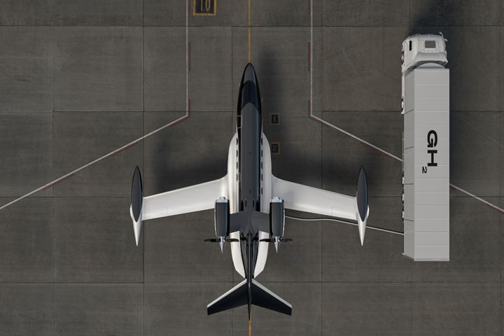BYA-1 型噴氣式飛機在翼盒上方集成 700 巴高壓儲氫罐